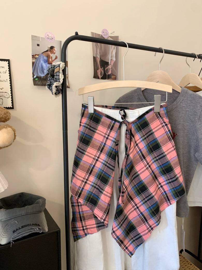 plaid skirt belt, layered wrap-around hip cover, y2k style waist wrap, preppy plaid skirt accessory, high street fashion belt