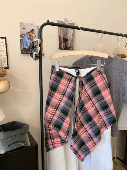 plaid skirt belt, layered wrap-around hip cover, y2k style waist wrap, preppy plaid skirt accessory, high street fashion belt