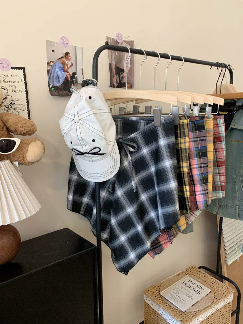 plaid skirt belt, layered wrap-around hip cover, y2k style waist wrap, preppy plaid skirt accessory, high street fashion belt