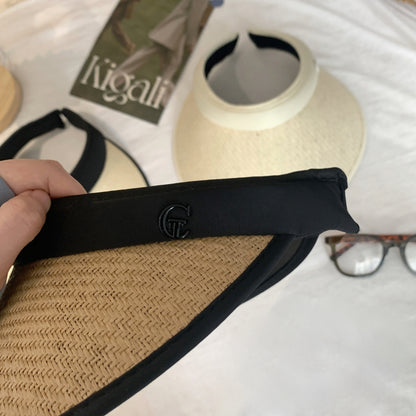 foldable visor hat, wide brim sun hat women, UV protection topless hat, summer straw visor cap, adjustable sunshade hat