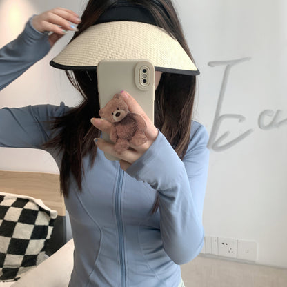 foldable visor hat, wide brim sun hat women, UV protection topless hat, summer straw visor cap, adjustable sunshade hat