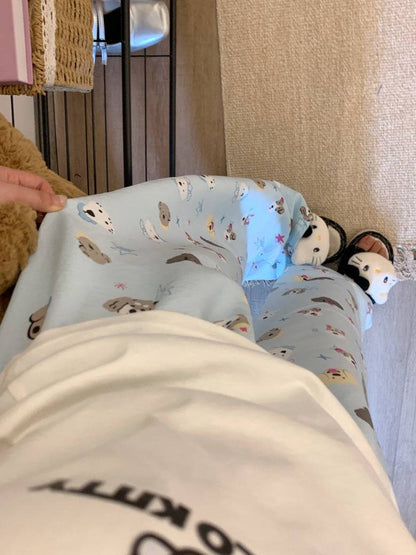 lightweight lounge pants women, cute summer sleepwear, pastel cartoon pajama pants, OOTDAY comfy loungewear, loose fit home pants for girls