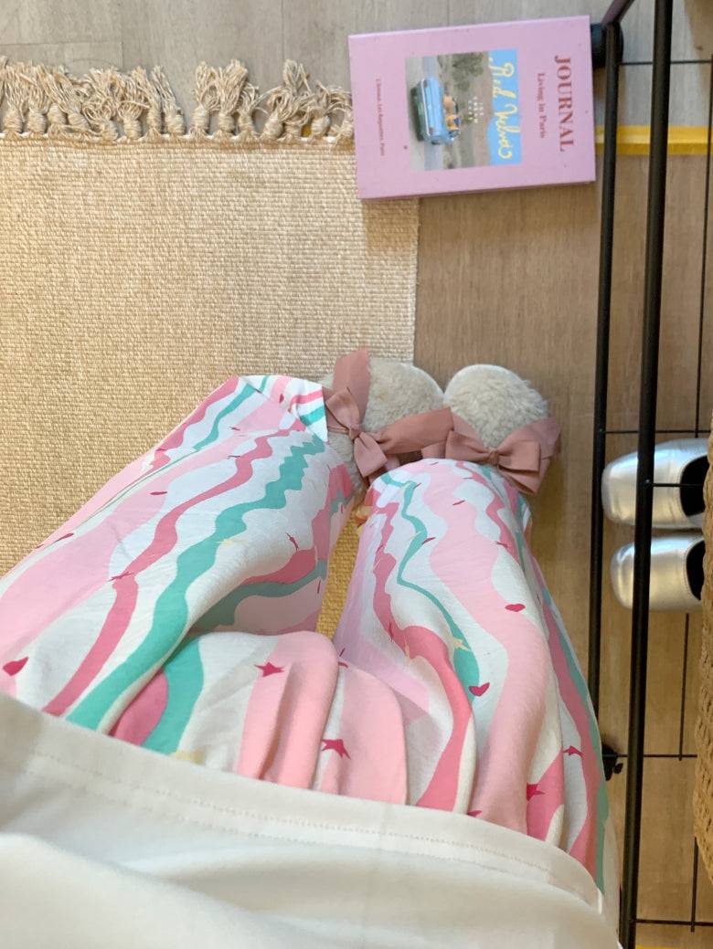 lightweight lounge pants women, cute summer sleepwear, pastel cartoon pajama pants, OOTDAY comfy loungewear, loose fit home pants for girls