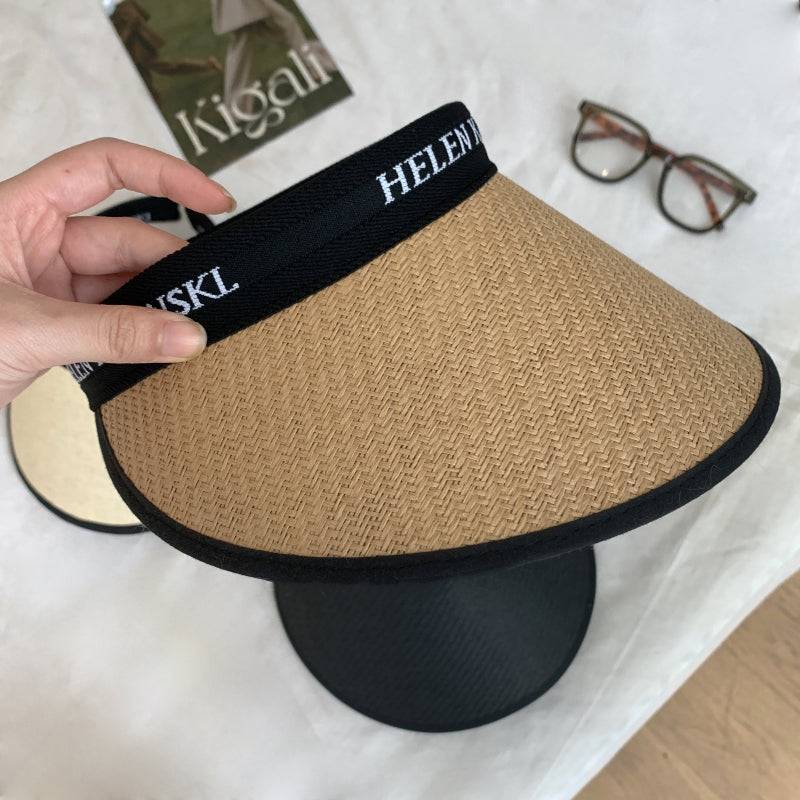 foldable sun visor hat, UV protection wide brim hat, open top summer hat, straw-style visor for women and teens, OOTDAY fashion accessory