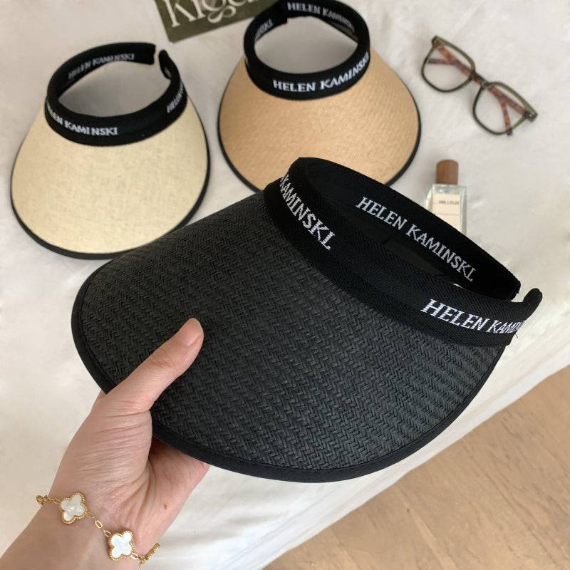 foldable sun visor hat, UV protection wide brim hat, open top summer hat, straw-style visor for women and teens, OOTDAY fashion accessory