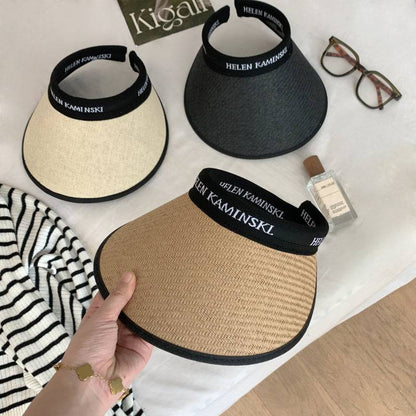 foldable sun visor hat, UV protection wide brim hat, open top summer hat, straw-style visor for women and teens, OOTDAY fashion accessory