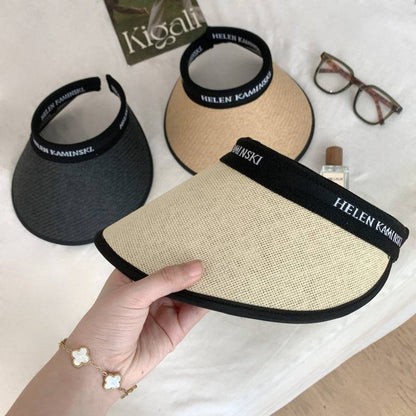 foldable sun visor hat, UV protection wide brim hat, open top summer hat, straw-style visor for women and teens, OOTDAY fashion accessory