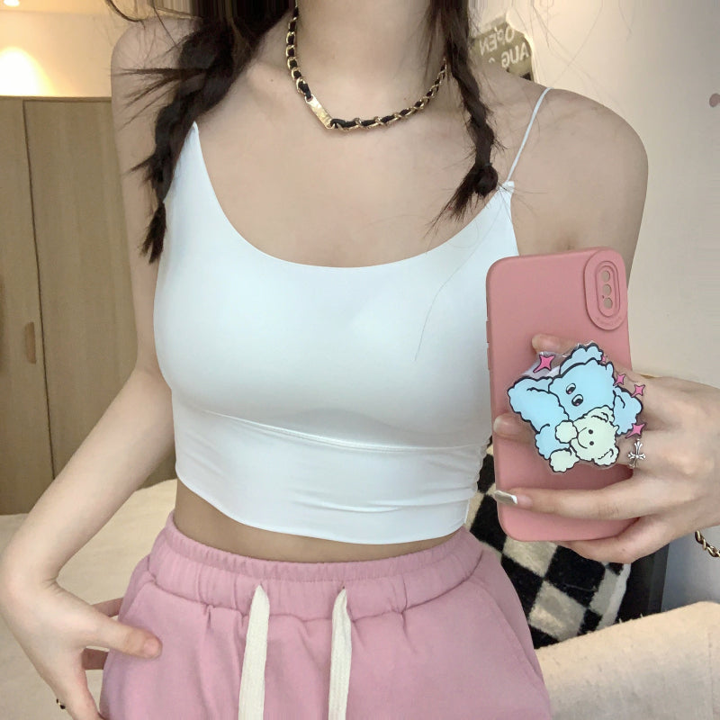 Sweet backless camisole, Ice silk padded tube top, No-show innerwear for girls, Fixed cup undershirt, Summer crop top for teens, Cute lace-trim camisole, Soft breathable bralette, Anti-slip bandeau top