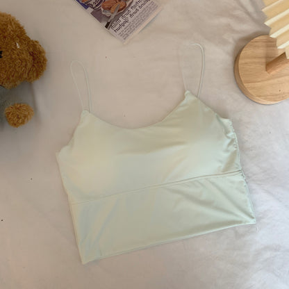 Sweet backless camisole, Ice silk padded tube top, No-show innerwear for girls, Fixed cup undershirt, Summer crop top for teens, Cute lace-trim camisole, Soft breathable bralette, Anti-slip bandeau top