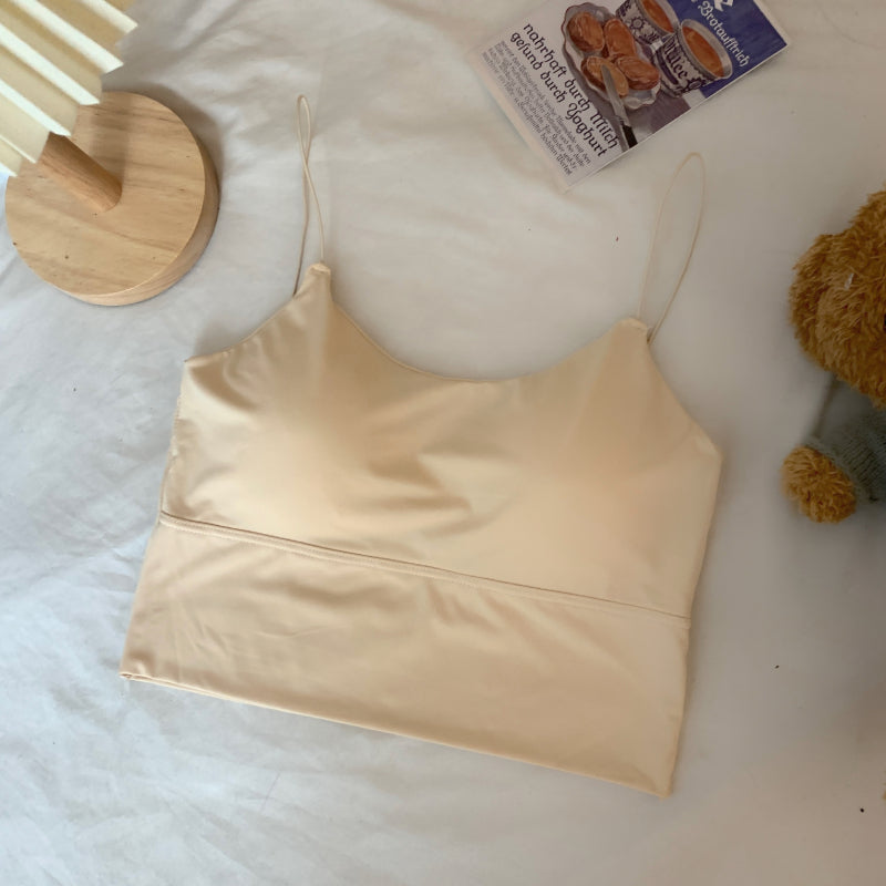 Sweet backless camisole, Ice silk padded tube top, No-show innerwear for girls, Fixed cup undershirt, Summer crop top for teens, Cute lace-trim camisole, Soft breathable bralette, Anti-slip bandeau top