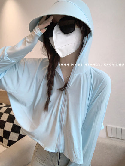 summer sun protection hoodie, breathable hooded cardigan, women's cooling jacket