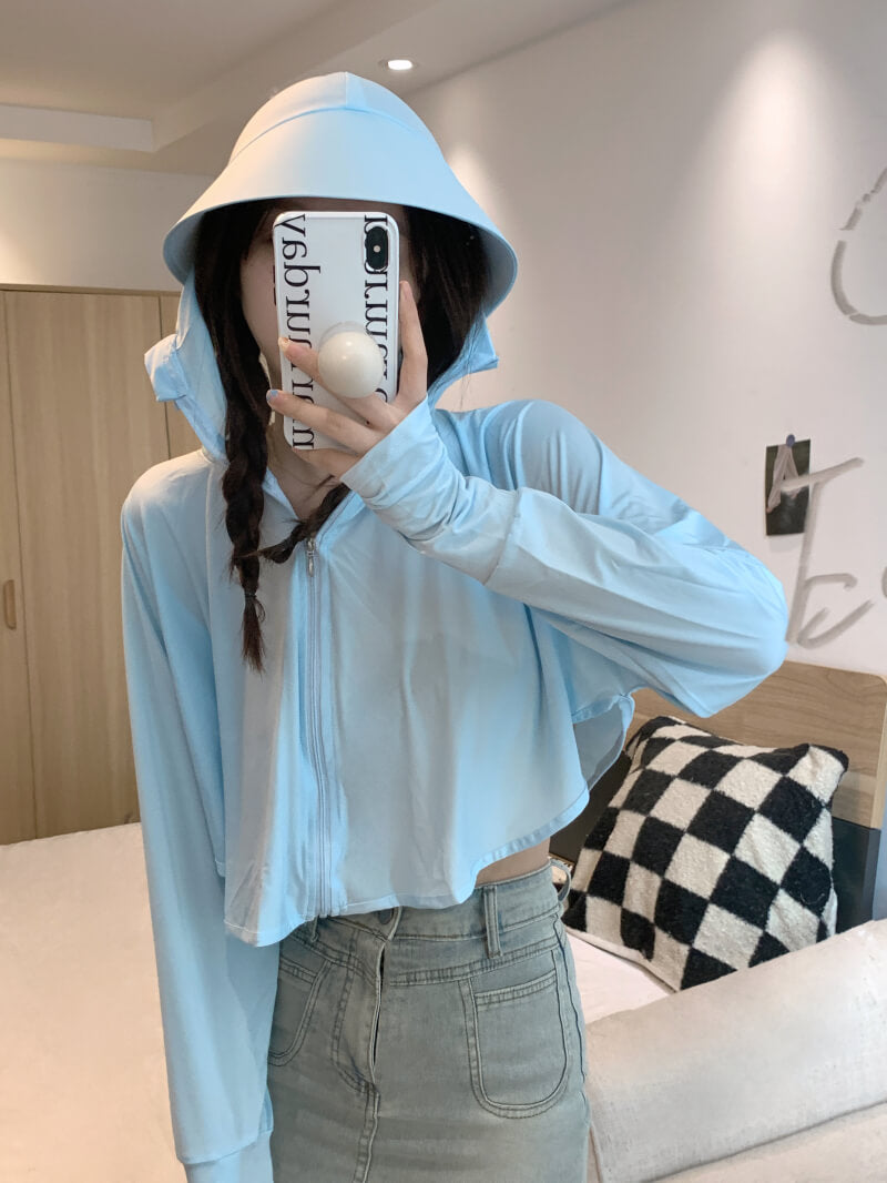 summer sun protection hoodie, breathable hooded cardigan, women's cooling jacket