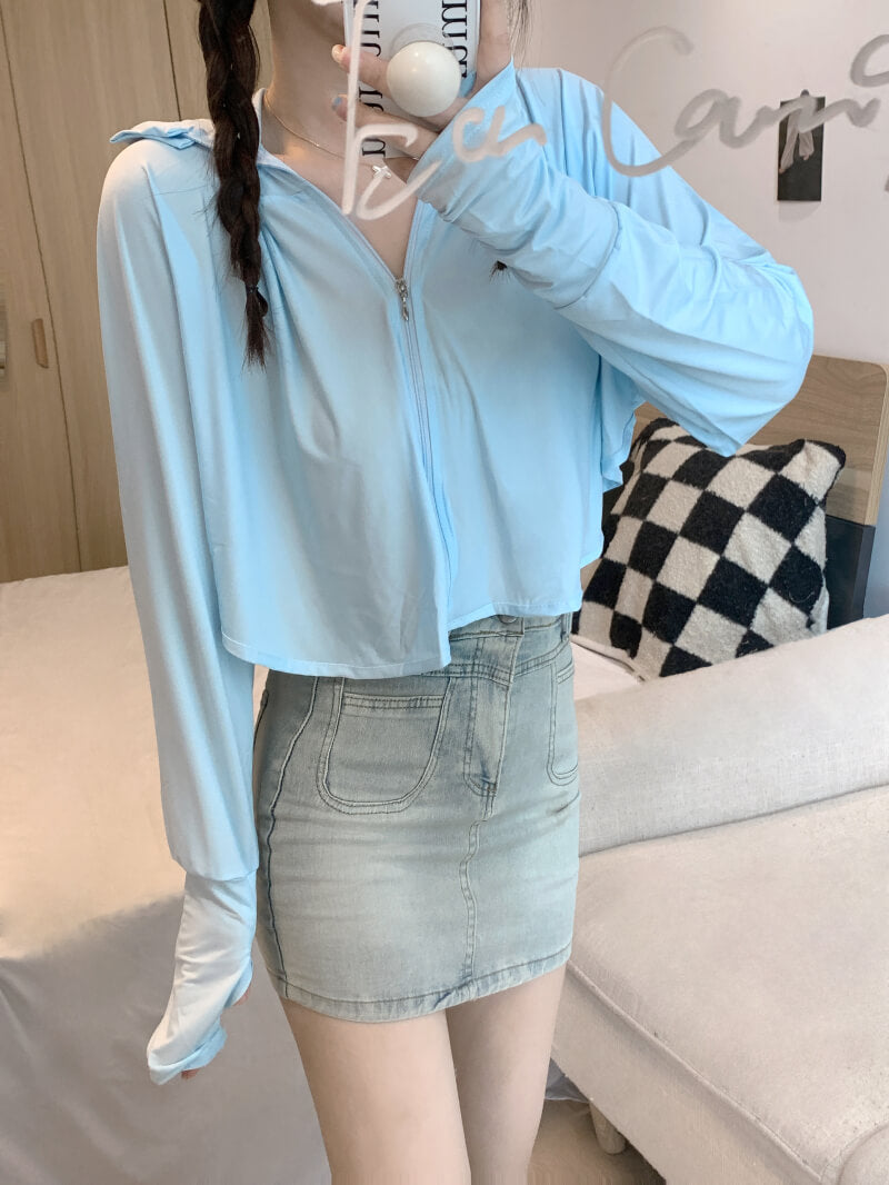 summer sun protection hoodie, breathable hooded cardigan, women's cooling jacket