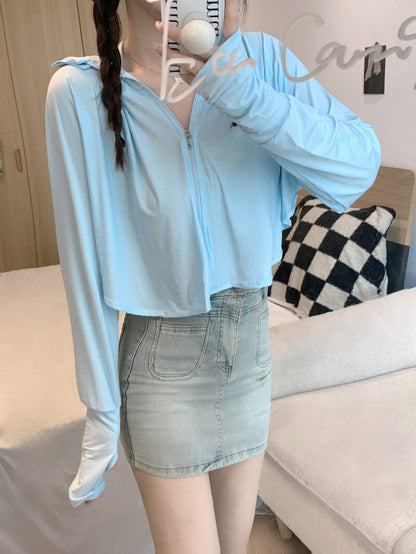 summer sun protection hoodie, breathable hooded cardigan, women's cooling jacket