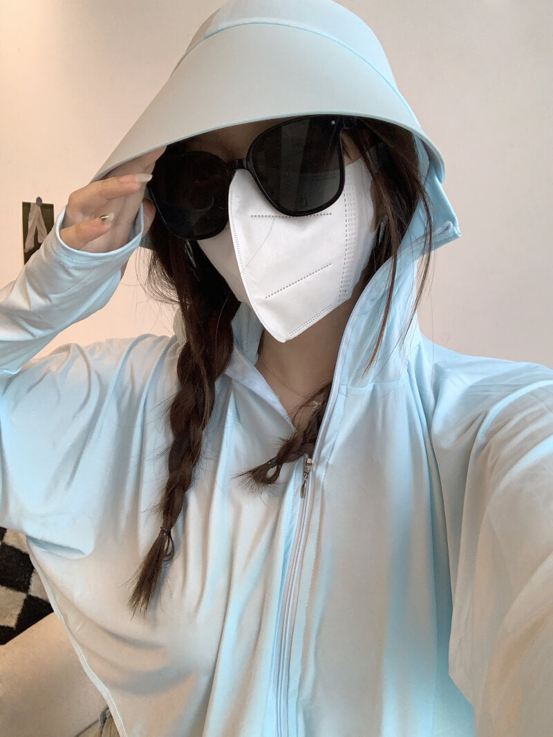 summer sun protection hoodie, breathable hooded cardigan, women's cooling jacket