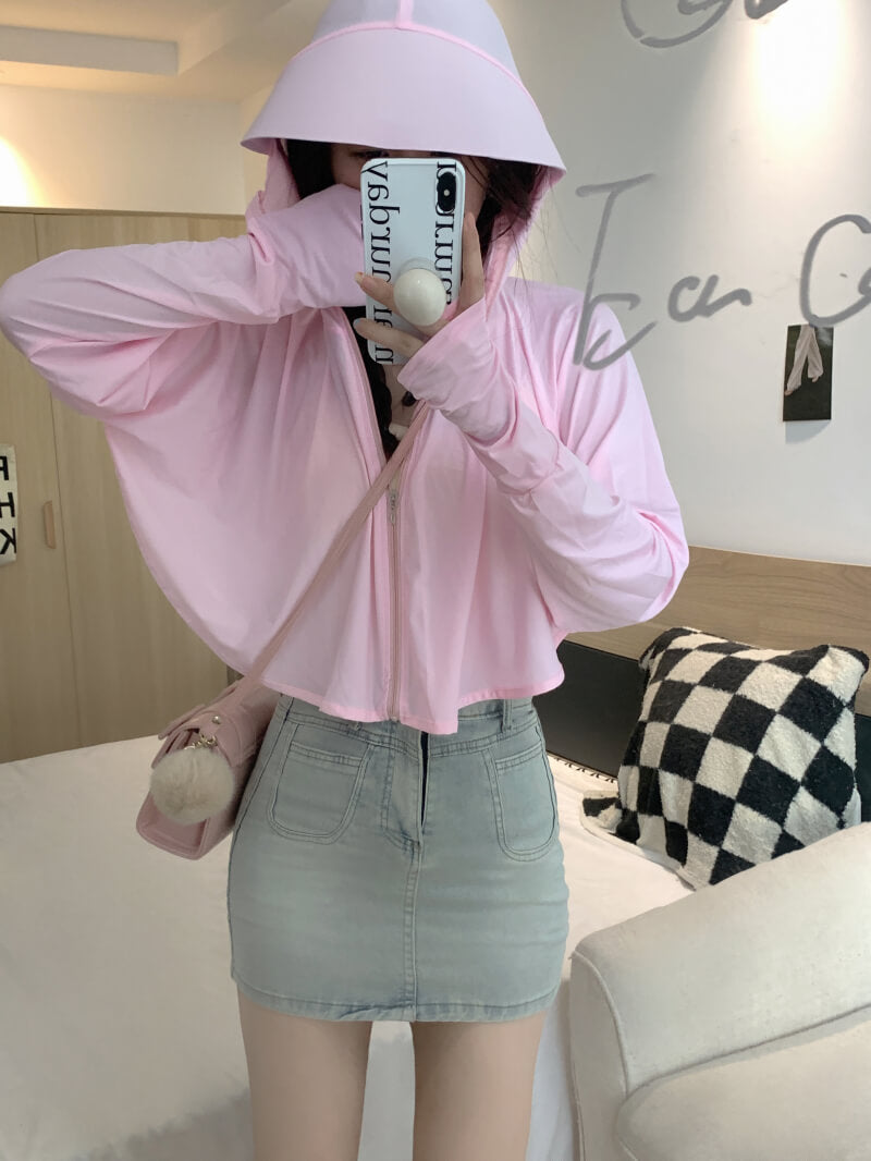 summer sun protection hoodie, breathable hooded cardigan, women's cooling jacket