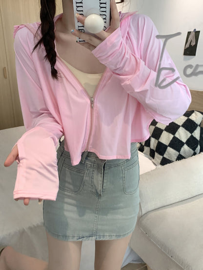summer sun protection hoodie, breathable hooded cardigan, women's cooling jacket