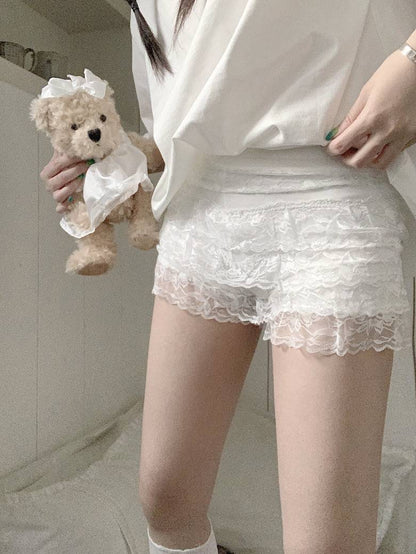 OOTDAY lace safety shorts, modal undershorts for women, anti-exposure short leggings, sweet layered shorts, summer lace trim boxer shorts