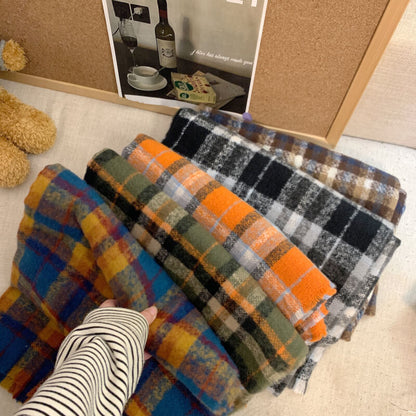 retro plaid scarf, british style unisex scarf, OOTDAY winter scarf, Yuqii-inspired scarf, cashmere feel plaid wrap