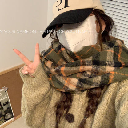 retro plaid scarf, british style unisex scarf, OOTDAY winter scarf, Yuqii-inspired scarf, cashmere feel plaid wrap