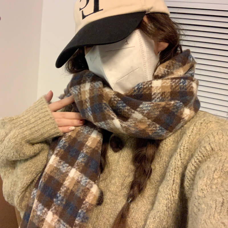 retro plaid scarf, british style unisex scarf, OOTDAY winter scarf, Yuqii-inspired scarf, cashmere feel plaid wrap