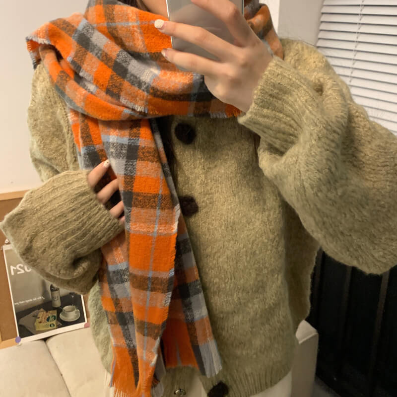 retro plaid scarf, british style unisex scarf, OOTDAY winter scarf, Yuqii-inspired scarf, cashmere feel plaid wrap
