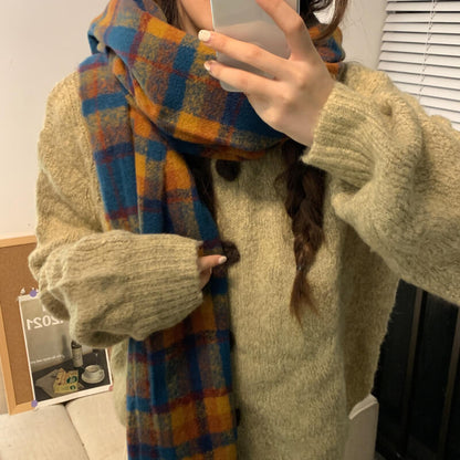 retro plaid scarf, british style unisex scarf, OOTDAY winter scarf, Yuqii-inspired scarf, cashmere feel plaid wrap